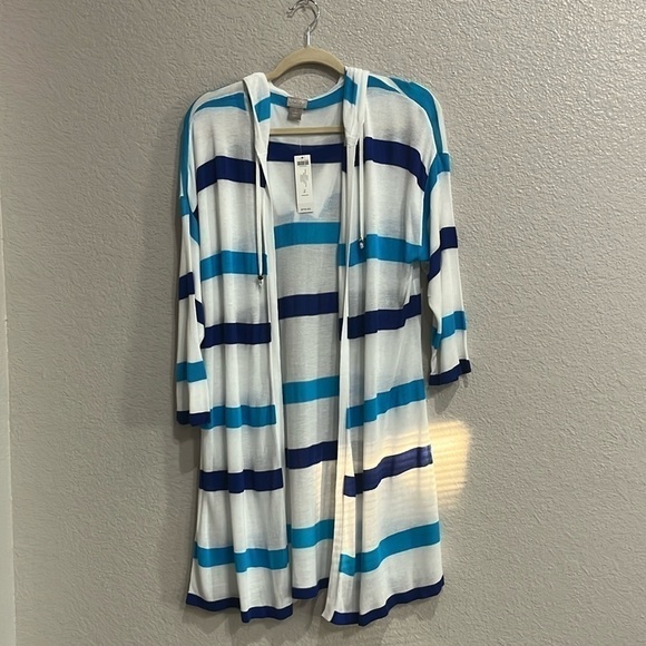 Chico’s ZENERGY Striped Cardigan Blue White 3/4 Sleeves Chico’s Size 2/Large - Picture 1 of 12